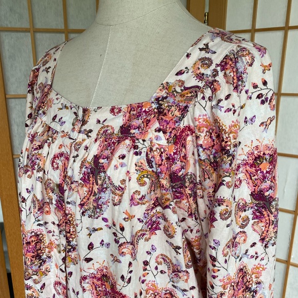 Caffe Marrakech Floral/Bird Print Linen Blend Top SZ L - Picture 11 of 12